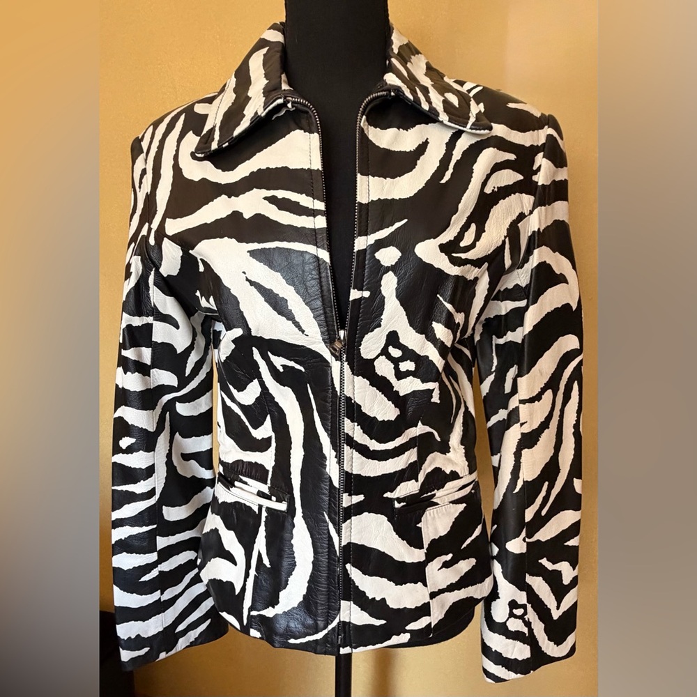 Michael Hoban North Beach Black and White Zebra Leather Jacket